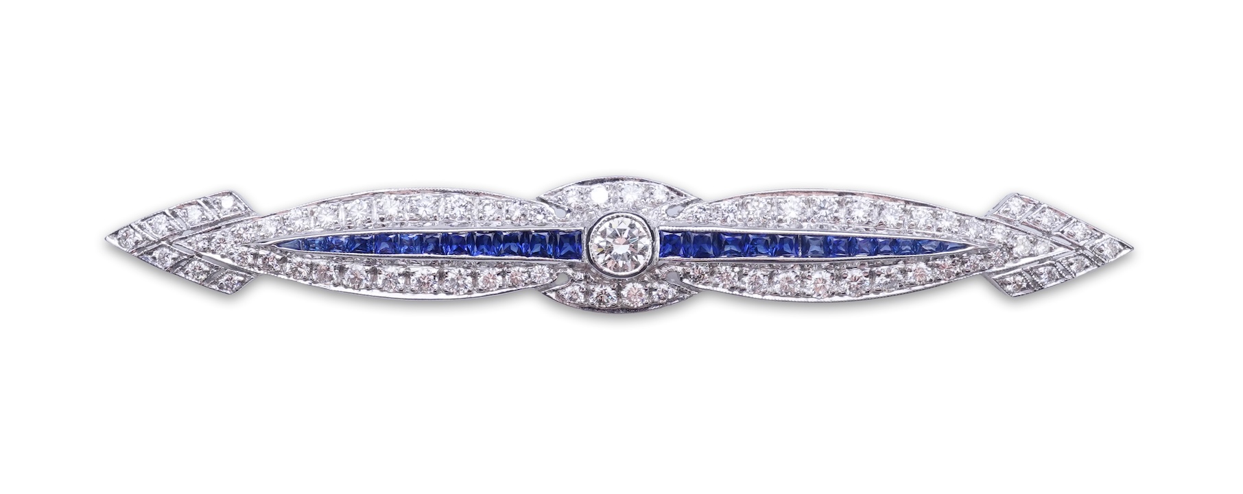A sapphire and diamond bar brooch